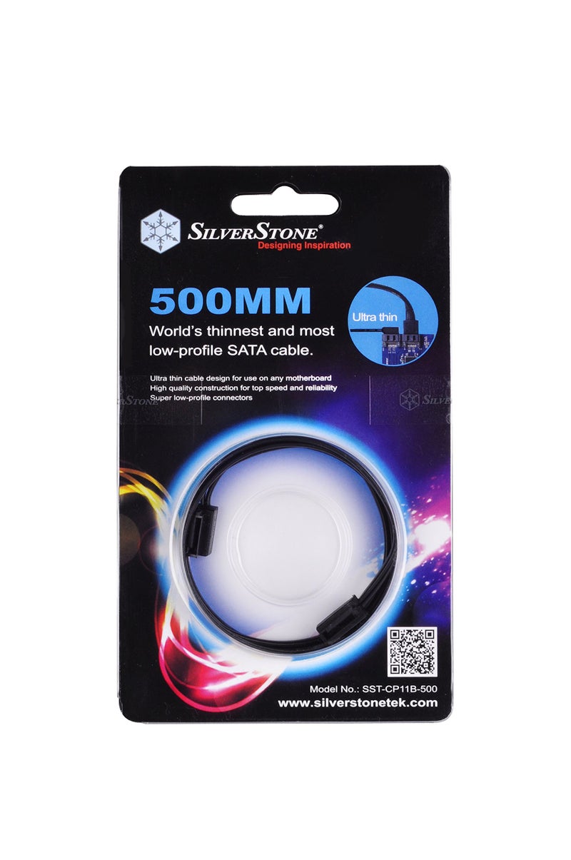 SilverStone Technology SST-CP11B-500 Ultra Thin 6Gb/s Lateral 90-Degree SATA Cables with Custom Low-Profile Connectors (CP11B-500),CP11B-500 - Black 500mm - Image 3